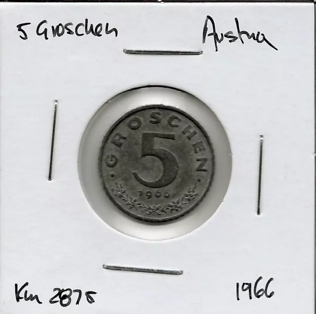 World Coins - Austria 5 Groschen 1966 Coin KM# 2875 3
