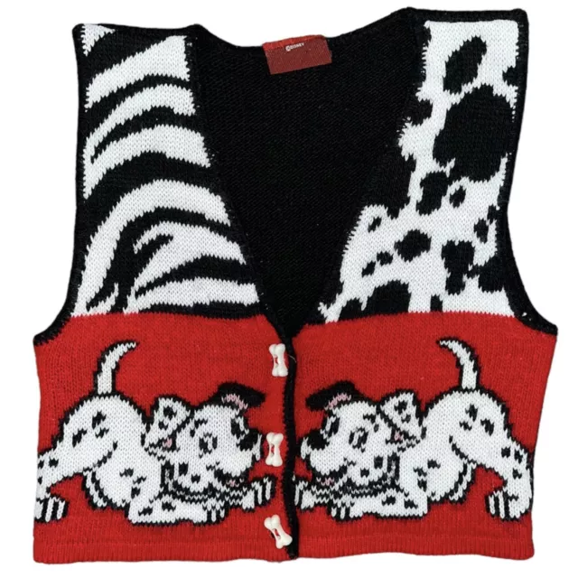 Vtg 90s Youth Disney 101 Dalmatians Dog Bone Sweater USA Cardigan Small A47