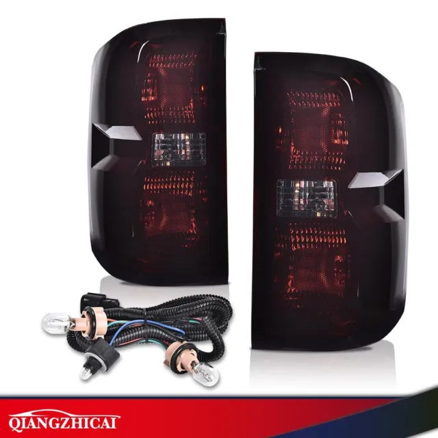 Fit For 2014-19 Chevy Silverado Tail Lights Brake Lamps w/ Wiring Harness Smoked