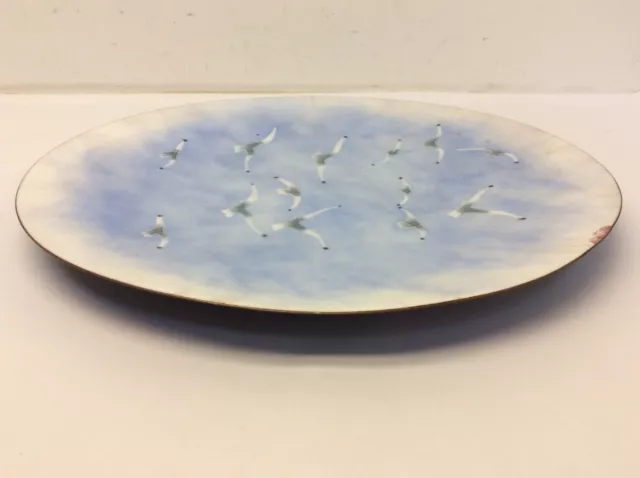 Copper Enamel Seagull Bird Blue White Large Charger Decorative Tray Decor 3