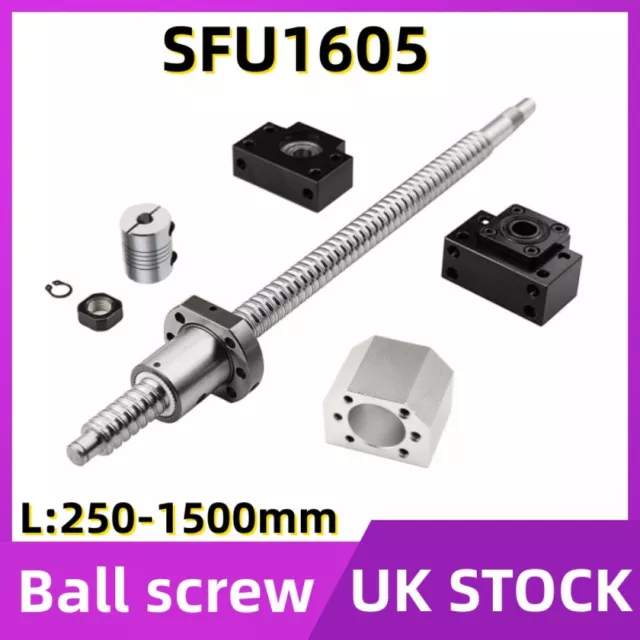 Ball Screw Set SFU1605-250mm~1500mm CNC& Ballnut Housing & BK/BF12 & Coupler DIY