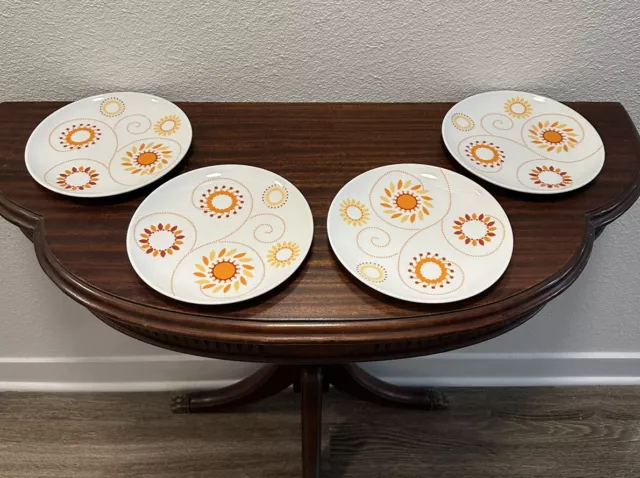 Rachael Ray PINWHEEL - ORANGE YELLOW 8" Salad Plate Set 4Pc Porcelain Mint