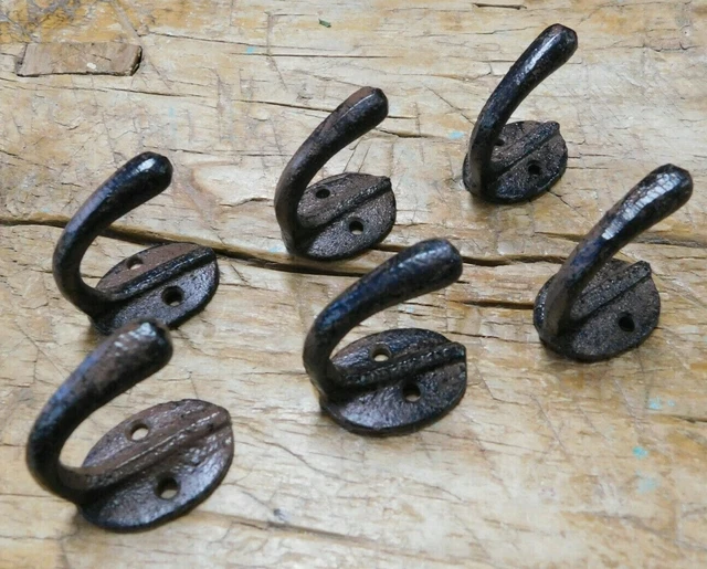 2 Cast Iron Antique Style SCHOOL HOOKS Coat Hat Hook Rack Hall Tree BROWN 2