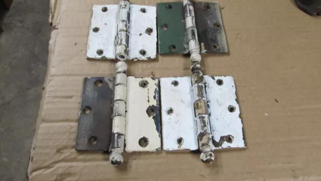 4 Vintage   Heavy Duty Cannonball Tip Door Hinges 3 1/2  " X  3 1/2"