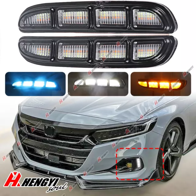 3 Color LED DRL Daytime Running Light For Honda Accord 2021+ Fog Lamp With Turn