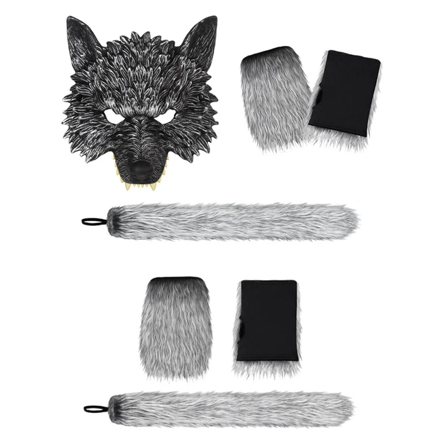 Wolf Tail and Gloves, Masquerade Cosplay Costume Halloween Animal Tail Gloves