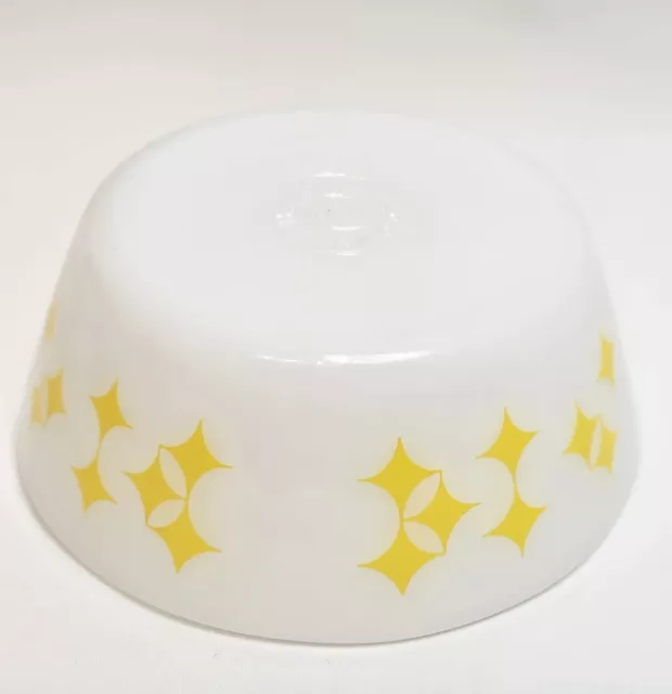 Vintage Federal Milk Glass Yellow Rare Atomic Stars Twinkle Diamonds 5" Bowl