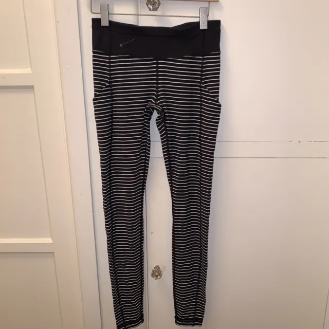 LULULEMON BLACK STRIPE Pants Pockets Drawstring Size 6 -T378