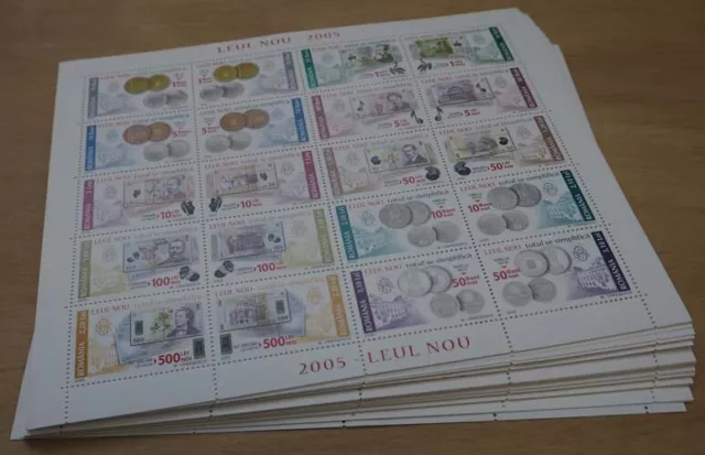 2005 Rumänien; 50 Sätze in Bögen Leu, MiNr. 5947/66, **/MNH, ME 1000,-
