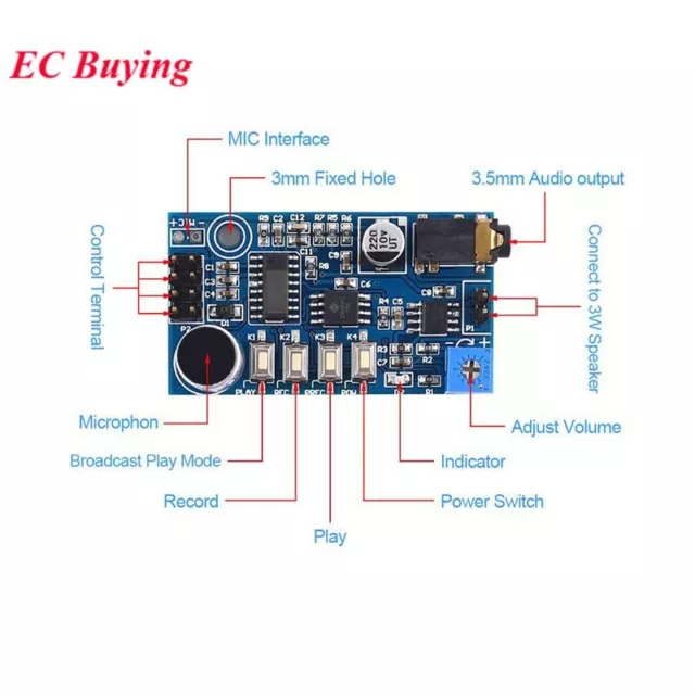 DC 5V Sound Voice Recording Playback Module 3W 4ohm-8ohm Loudspeaker Megaphone