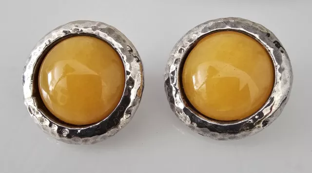 Simon Sebbag Butterscotch Hammered Sterling Silver Vintage Clip On Earrings