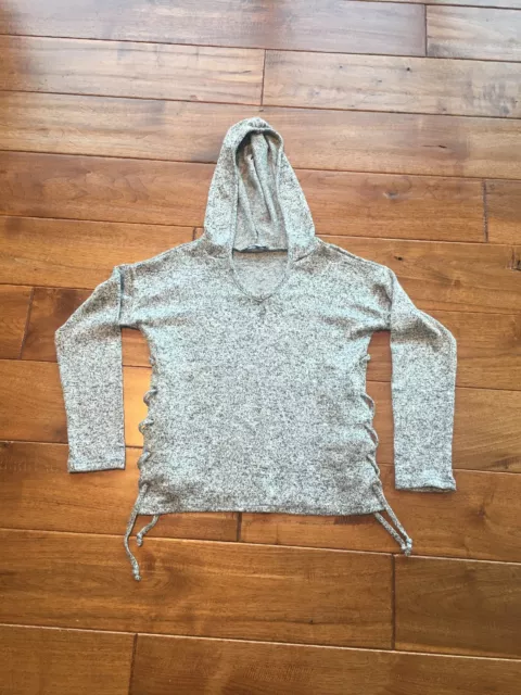 Pinc Premium Girls Size Small Gray Hoodie Lace Up Sides Super Soft Cozy Top