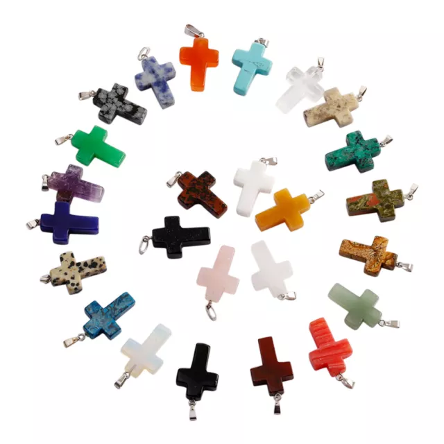 25pcs Natural gemstone quartz stone cross pendants charms for Jewelry making