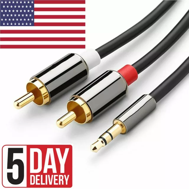 Male Jack to 2 RCA Male AUX Stereo Analog Audio Y Adapter Cable 3.5mm Cord USA