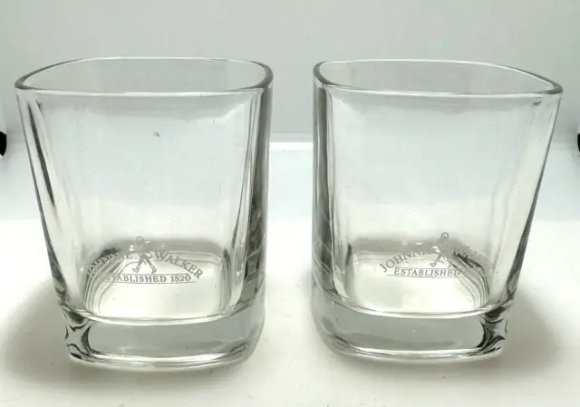 2 x Johnnie Walker Scotch Whisky Glass Embossed Striding Man Logo Like New