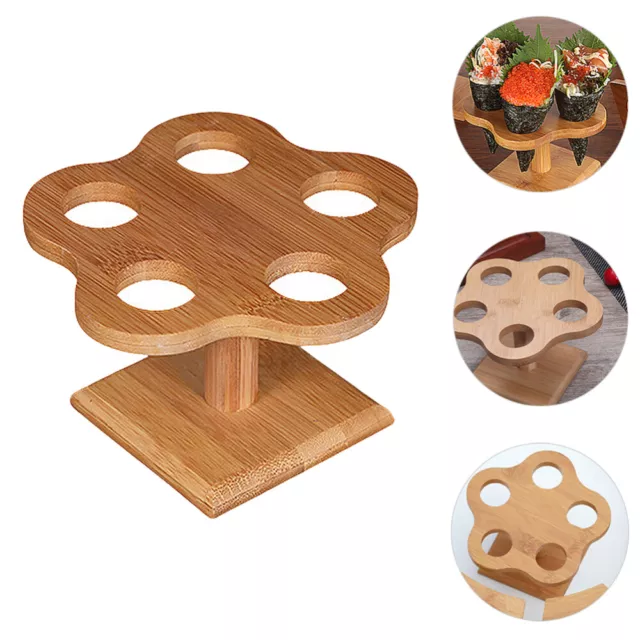 Bamboo Ice Cream Cone Holder, 5-Hole Display Stand for Parties and Restaurants