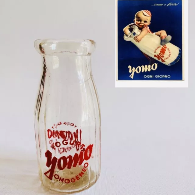 🔴 raro vasetto di yogurt YOMO vintage orig. anni 50 su disegno di Boccasile