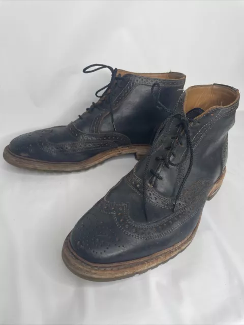 Allen Edmonds Stirling Black Leather Wingtip Brogue Boots 7595 9.5 D FLAW READ