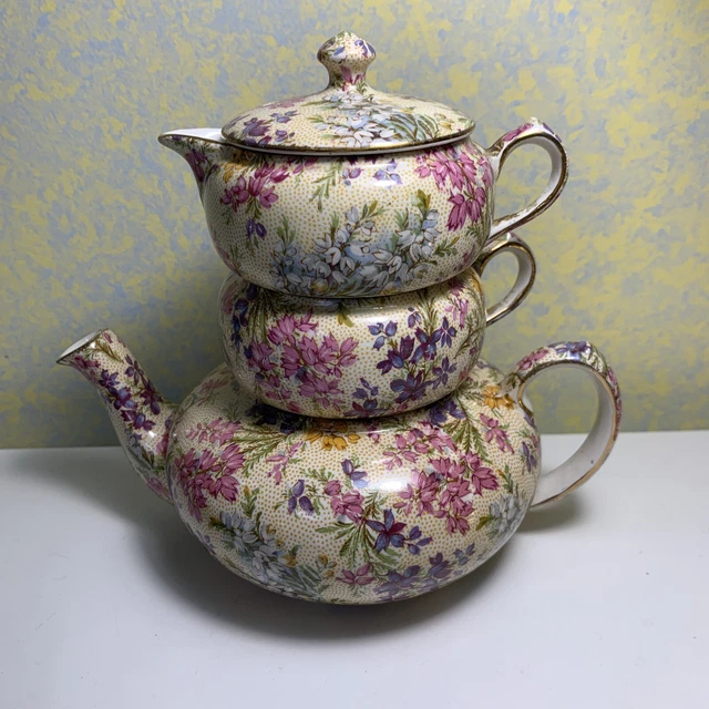 Display Piece Only Read!! VINTAGE LORD NELSON STACKING TEAPOT  HEATHER Floral