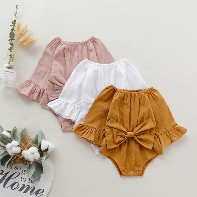 Abiti Romper Body Abiti Neonato Bambina Abiti Fiocco Solido Manica Svagliata
