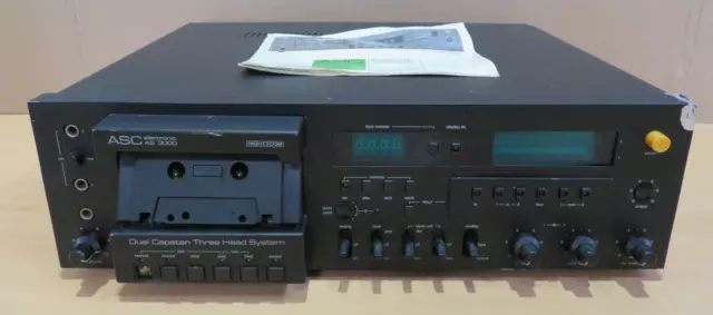 ASC AS 3000 3-Head Stereo Kassetten Tapedeck schwarz early 80s Vintage / defekt