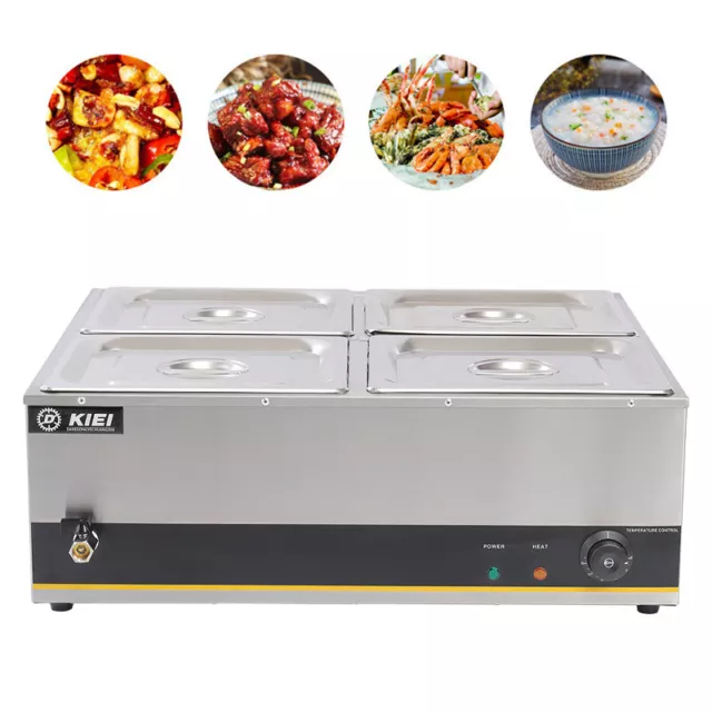 Electric Food Warmer 4 Pots Stainless Steel Bain Marie Wet Well Heat Catering UK
