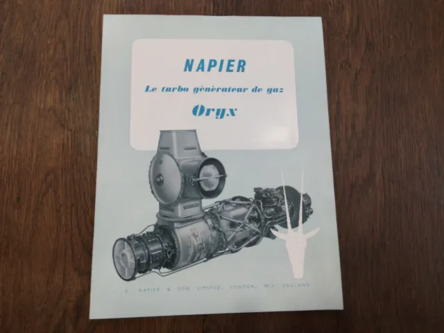 Napier Oryx Gas Turbine  Engine sales leaflet 1950's in French    F