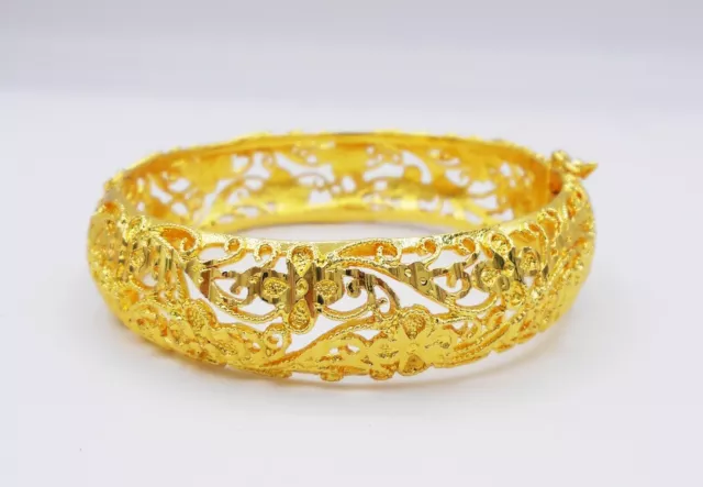 Carve Bangle Bracelet 22K 23K 24K Thai Baht Yellow Gold Plated Jewelry Women