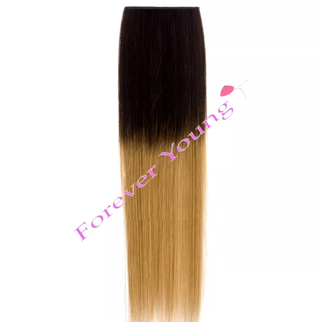 Clip-in Dip Dye Ombre Remy Human Hair Extensions Medium Brown to Golden Blonde