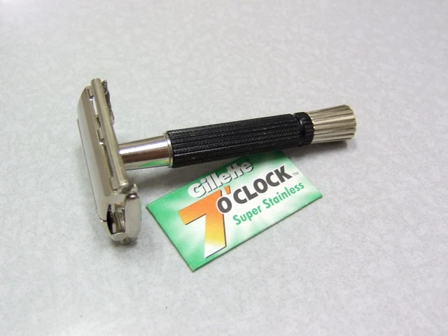Vintage Gillette U-4 1974 Black Super Speed TTO Flare Tip DE Safety Razor
