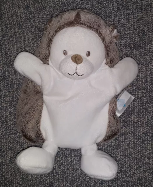 Doudou peluche TEX BABY Hérisson marionnette blanc marron chiné en TBE