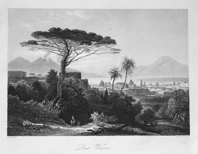 1850 Vesuvio Vulcano Volcano Italia Vista View Incisione Acciaio Engraving