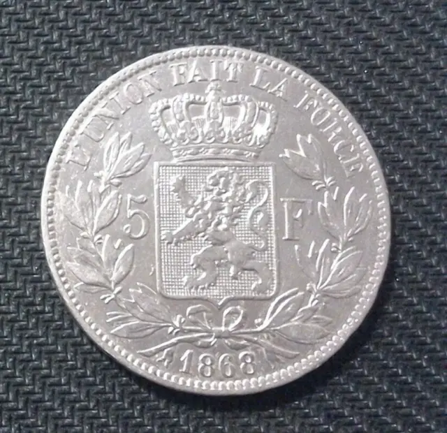 Belgien Silber 5 Francs 1868, Leopold II. , Roi des Belges; Belgium; Belgie