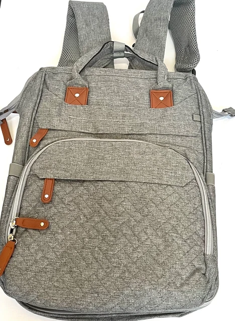 Diaper Bag Backpack Crib Bassinet Changing Pad  Large  Convertible USB Gray