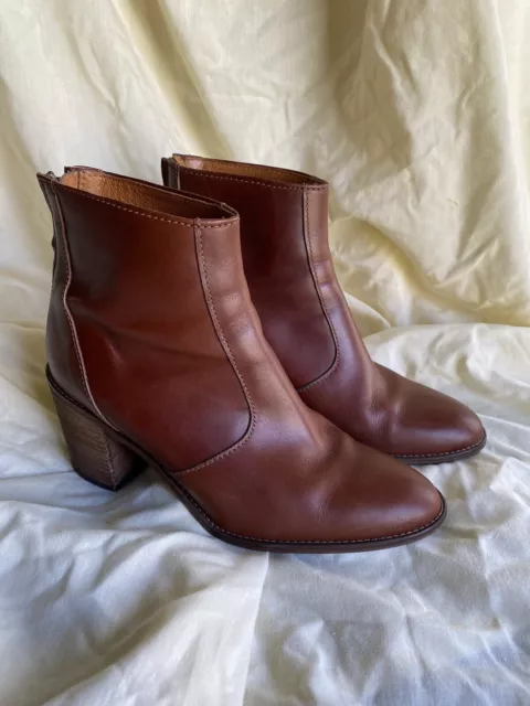 Madewell Womens Leather Almond Toe Side-Zip Heeled Ankle Boots Brown Size 8