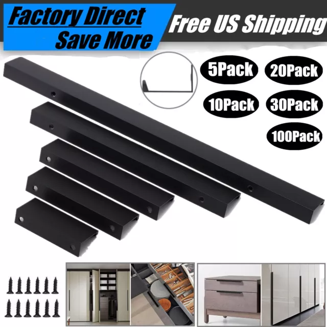 Black Kitchen Cabinet Concealed Finger Edge Pull Door Cupboard Drawer Handles