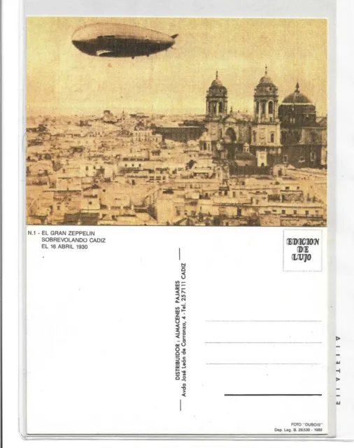 España Gran Zeppelin sobre Cádiz en 1930 Postal conmemorativa año 1989 (FH-891)