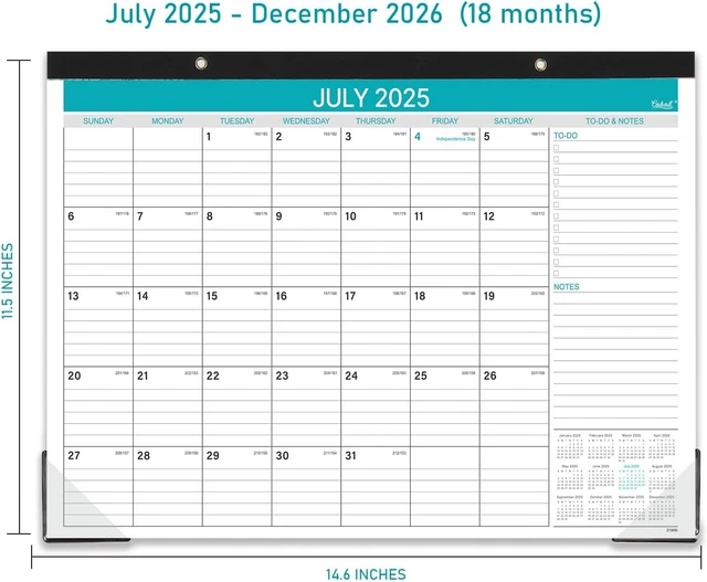 2025-2026 DESK CALENDAR - July 2025 to December 2026 Calendar,18