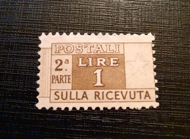 REPUBBLICA ITALIANA-Lire 1(sulla ricevuta)1946-51 PACCHI POSTALI-Filigrana ruota