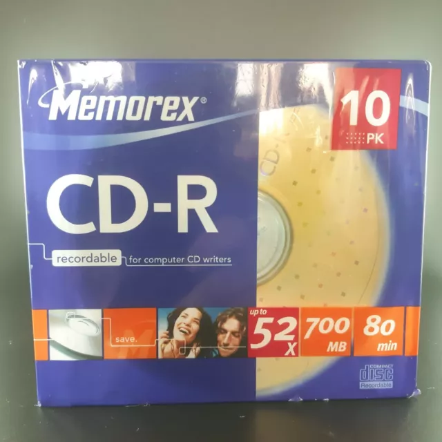 10 Pack CD-R Recordable Blank Discs Memorex 1-52x Speed 700MB 80Min New & Sealed