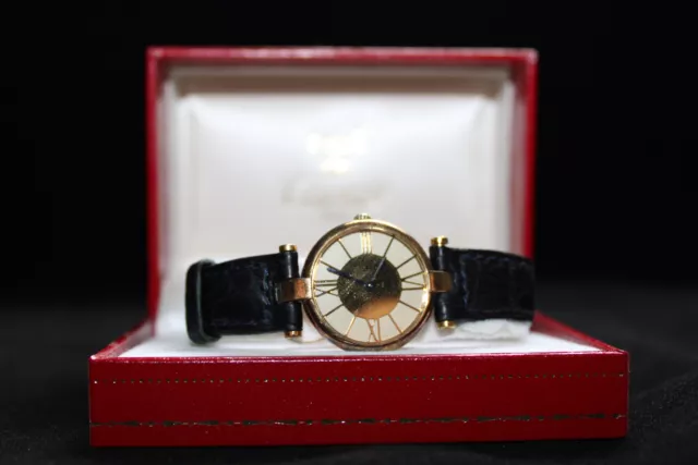 Must de Cartier 925 Silber Vermeil Damen Armbanduhr, Lederarmband, Box