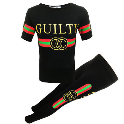 New Girls Kids Guilty Tracksuit Leggings & Top Black Gold Age Sizes 7-13 Years