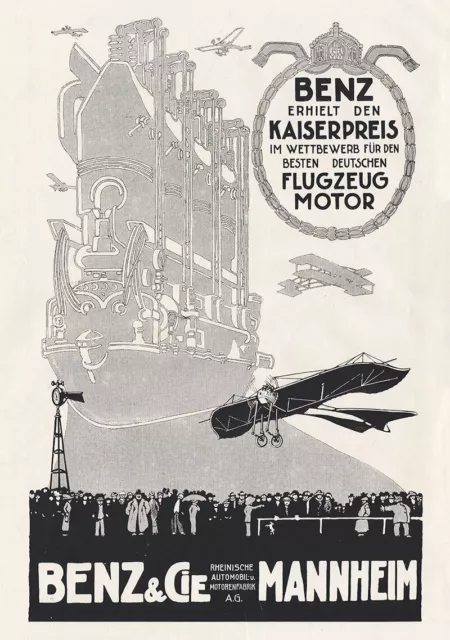 Benz & Cie. AG Mannheim Flugzeugmotor Kaiserpreis Plakat Braunbeck Motor A3 461