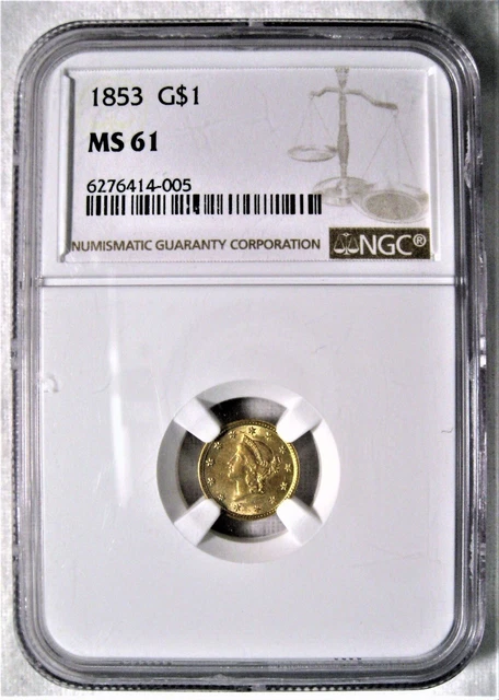 1853 $1 Gold Liberty Dollar NGC MS-61