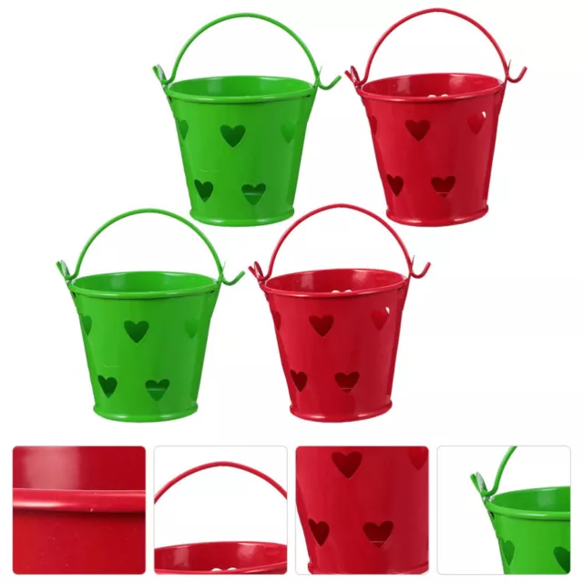 4 Pcs Red Iron Mini Bucket Child Wooden Hammer Vintage Decor