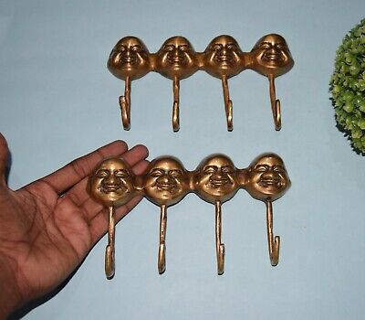 Lucky Man Brass Hook Set of 02 Pieces Laughing Buddha Head Shape Hanger EK850