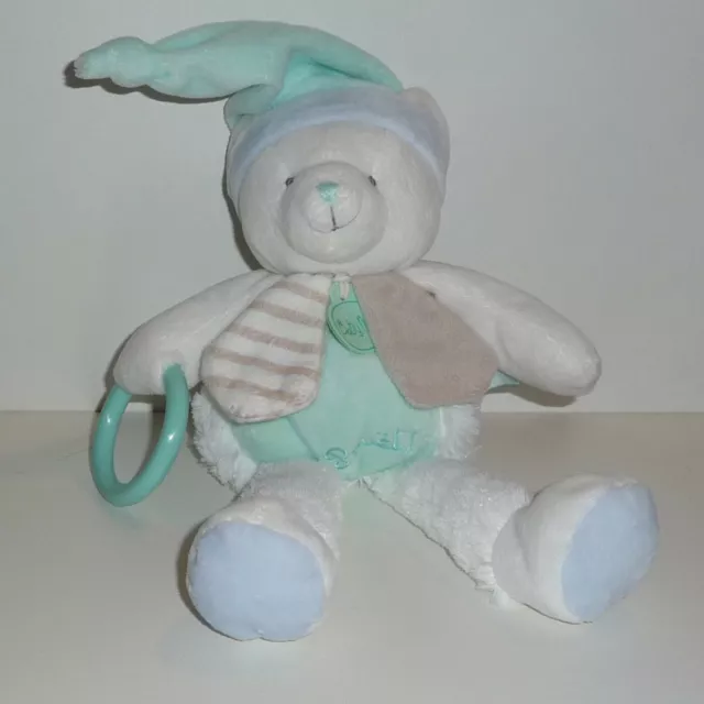 Doudou Ours Babynat Baby Nat' - Collection Layette - Bonnet Bleu vert