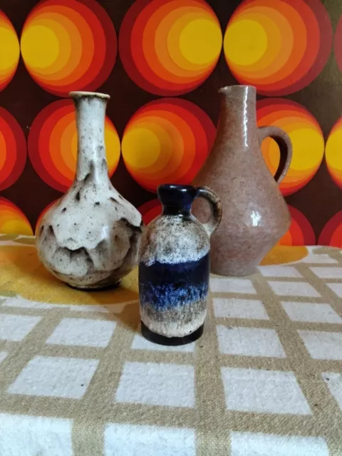 Konvolut 3 Vasen, 60/70er Jahre Keramik, Höhe von 10cm bis 20cm