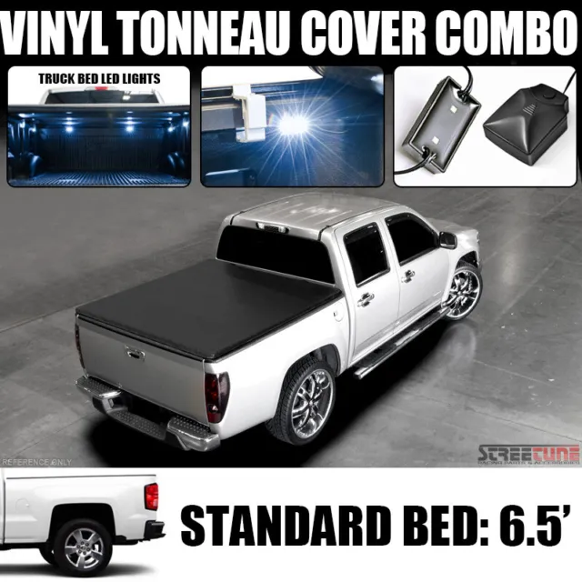 For 14-19 Silverado/Sierra 6.5 Ft 78" Bed Hidden Snap Tonneau Cover+LED Lights