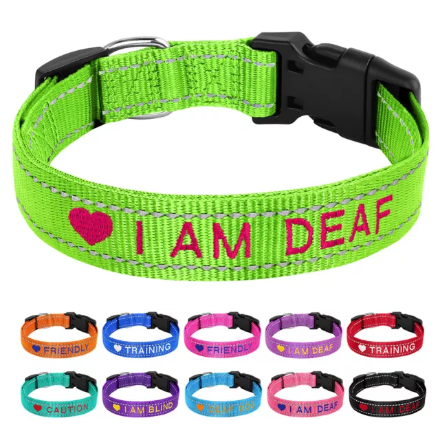 Personalised Dog Collar Embroidered Custom Pet Name Number ID Reflective Nylon